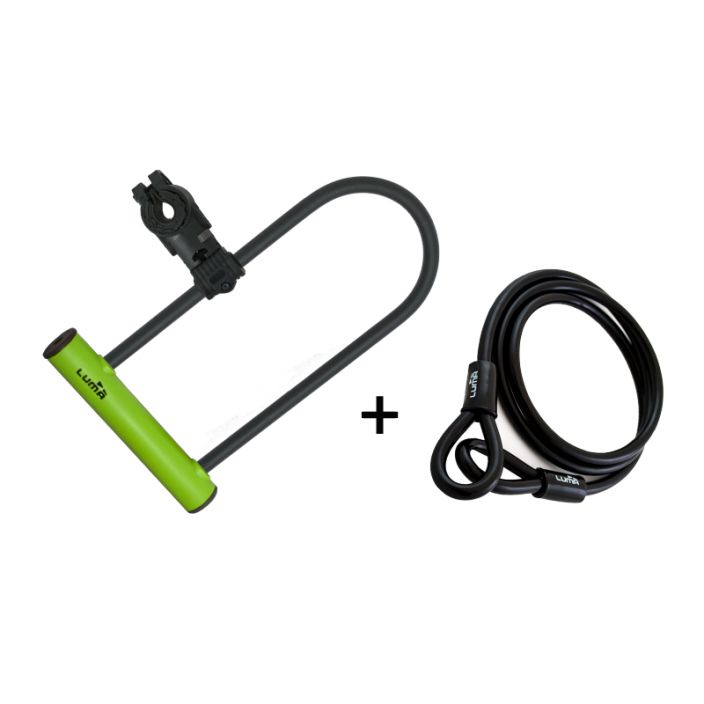 Luma Enduro 35 HU Green + Vaijeri 120cm Vahva U-lukko, seka vaijeri ja runkopidike. Lukko: Pituus: 320mm Leveys: 185mm