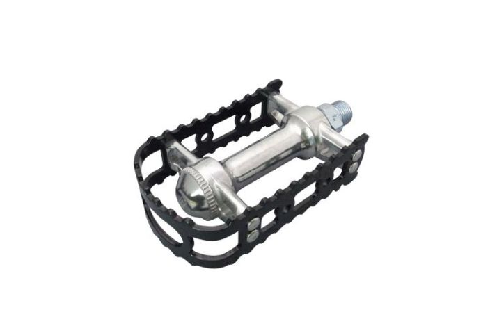 MKS Pedal BM-7 Black 1/2&quot; Klassisen nakoinen BMX / MTB -poljin pienemmalla akselilla. Alumiinirunko Terasakseli Koko: